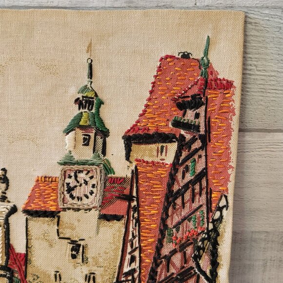 Vintage Rothenburg Ob Der Tauber Hand-Embroidered Wall Art - Picture 2 of 7
